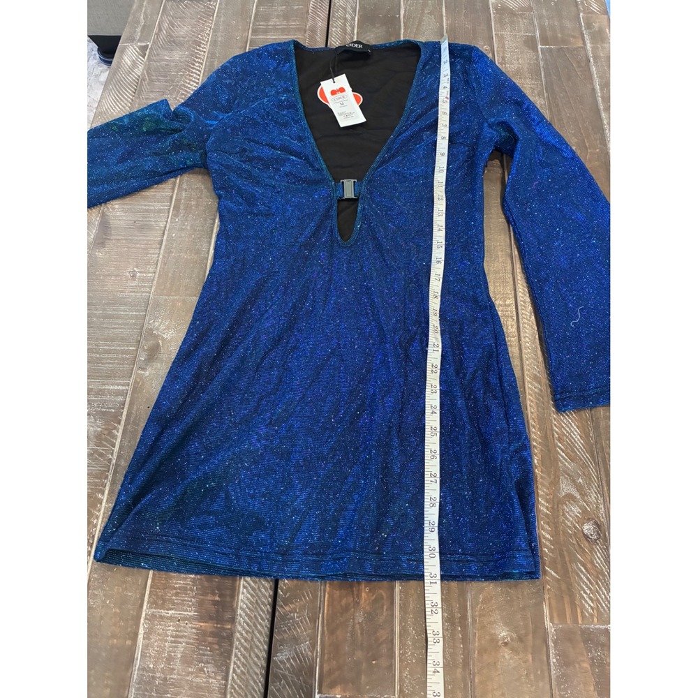 CIDER Blue Sparkle Cutout Long Sleeve Mini Dress, Retro, 70s, Size Medium - Picture 6 of 6